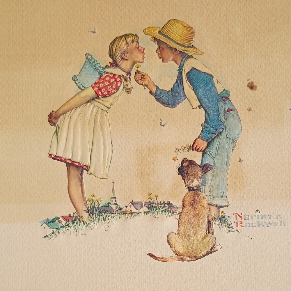 Norman Rockwell Print with Children and Dog
